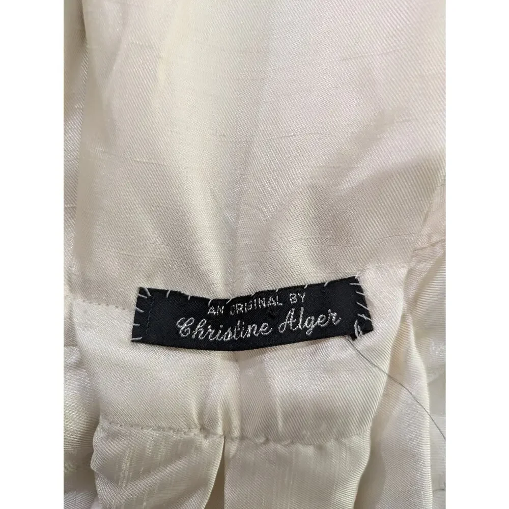 Christine Alger Shawl Cover Up Vintage Cape Satin Women's XS  Ivory White Poncho